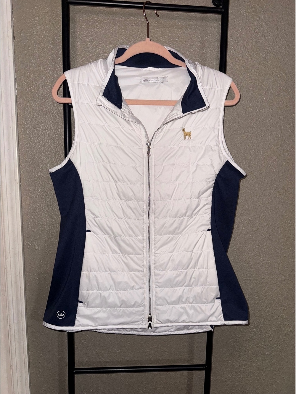 Peter Millar Women’s Quilted Performance Vest White Navy Full Zip Size L